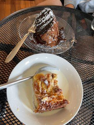 Bread pudding and chocolate cake