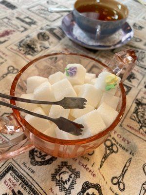 Sugar cubes with flowers on them!