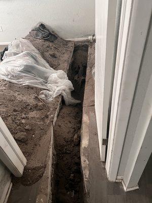 Trench through main bedroom