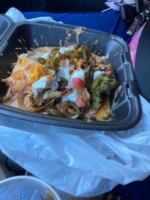 Chicken Nachos come with lots of jalapenos.