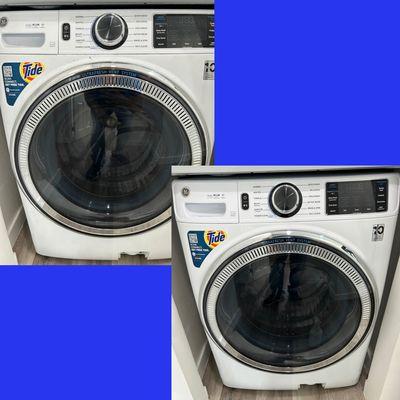 Before and after of a washing machine we cleaned at a move in/out job