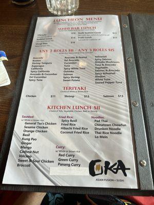 luncheon menu