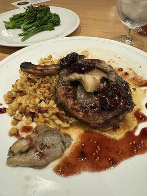 Bone in pork chop with a fig reduction glaze.  This was AWESOME!  pork chop was perfectly cooked and fig sauce was FIRE!