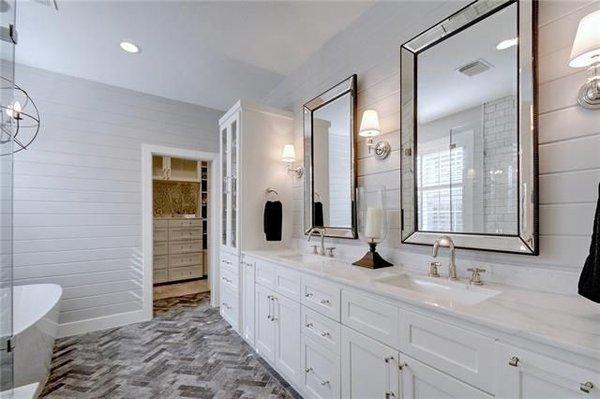 Travis Country master bathroom renovation including removal of walled-in linen closet to create space for this beautiful custom vanity