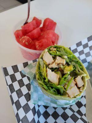 Caesar salad wrap and fresh fruit