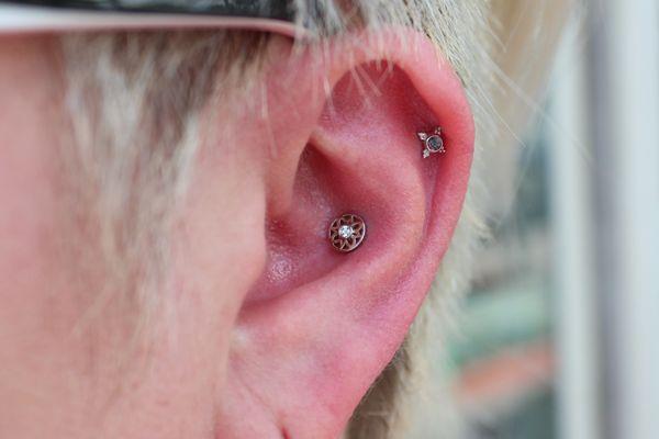 Conch and helix piercings