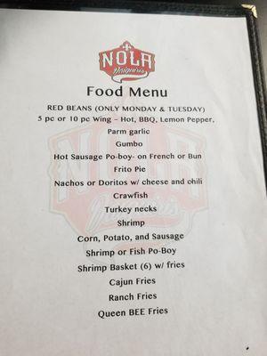 Here is the food menu. The prices are not listed so just ask.