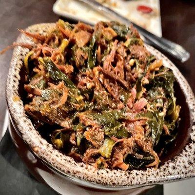 Braised Greens - lots of meat, spicy and savory.