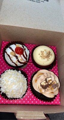 Chocolate Sundaes, Red Velvet Cupcake, Chocolate Coconut Cupcake, Snickers Cupcake