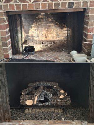 Fireplace restoration and new gas logs set.