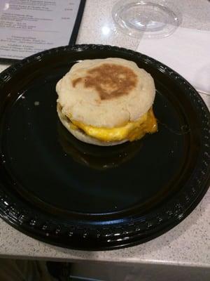 Breakfast sandwich...that is just the way it came out. Go with a bagel and fruit cup instead.