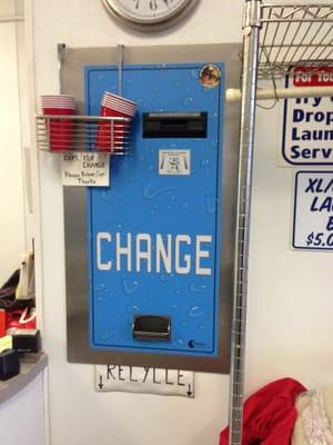 A change machine in case you need to convert from bill form :) With plastic cups as a handy holder, nice touch!