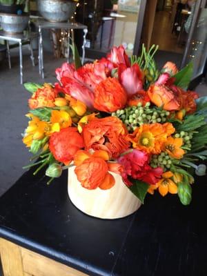 Local poppies with orange stars of Bethlehem in a pave arrangement.