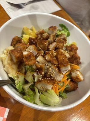 Poke Salad Bowl (cucumber, carrots, ginger and mango with pork Katsu)