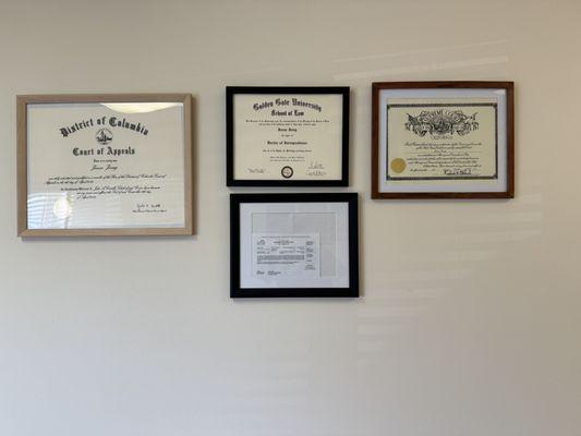 Certificates for Law Offices of Jesse Jong