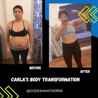 Carla's Body Transformation. 150 - 121 lbs