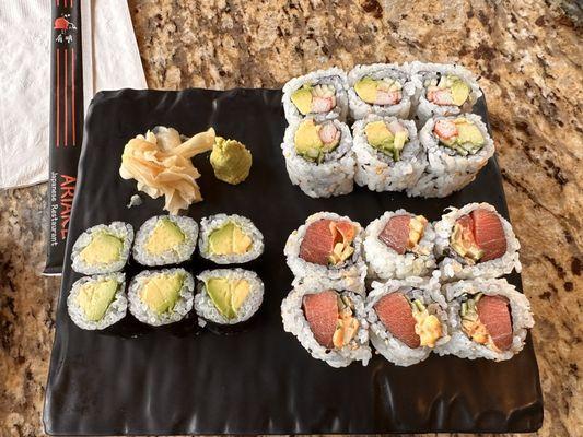 Roll combo (Avocado Roll, Tuna Hand Roll, California Roll)