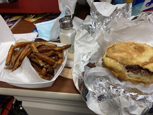 Heres what 17.00 got me , fried fries and a 1/2 cooked burger. Im 1 and done.