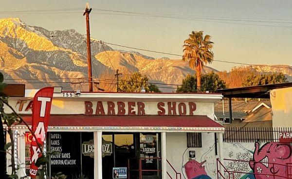 Just wanted to share a picture I took as the sun was setting behind our awesome neighborhood Barber Shop.