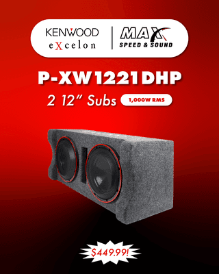 One of our most popular subwoofers. The Kenwood Excelon P-XW1221DHP is loaded with 2 12" Subs with 1,000 watts RMS.