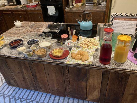 Breakfast spread - there is a delicious spinach quiche on the left that sadly is cut out of the pic.