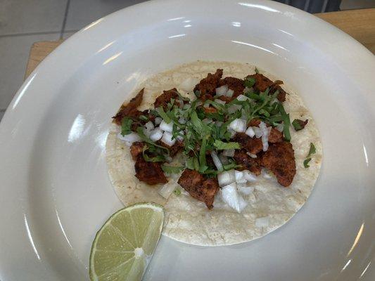 Al pastor, pork, onions, cilantro, lime