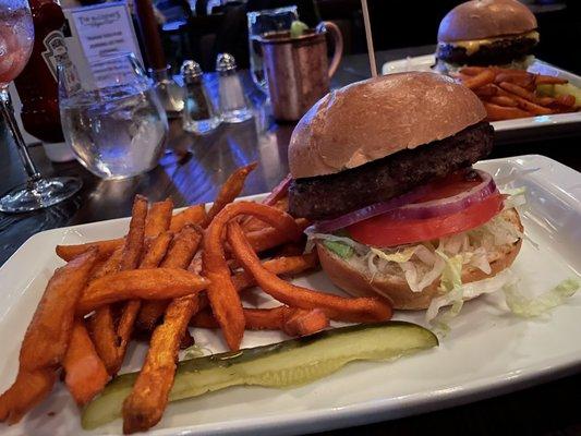 Jane burger with sweet potato fries