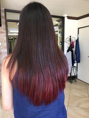 Red ombre dyed hair