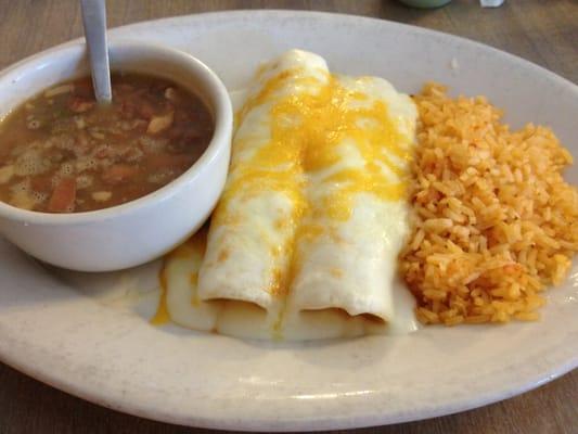 Chicken enchiladas with Charro beans