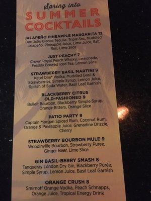 Drink menu