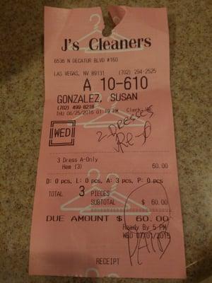 That's for proof that I had gonna back, wish I would have kept my other receipt to show that they had to redo my dresses