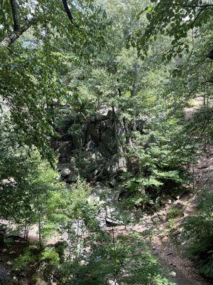 This is a view from a higher point off the main trail looking back on it.