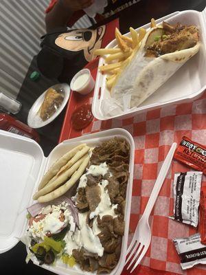 Gyro Platter and Chicken Sandwich Combo with Fries