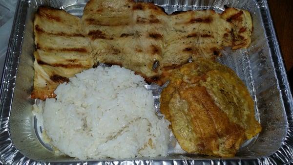 Chicken with white rice and huge tostones  $13. #worthy