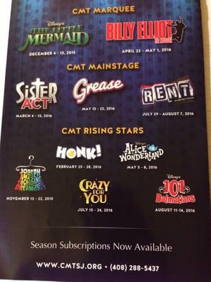 Here are the upcoming musicals for the next season.  Check out CMT at the Montgomery Theater!