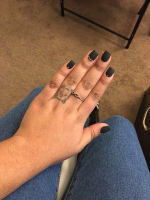 Matte black with rhinestones.