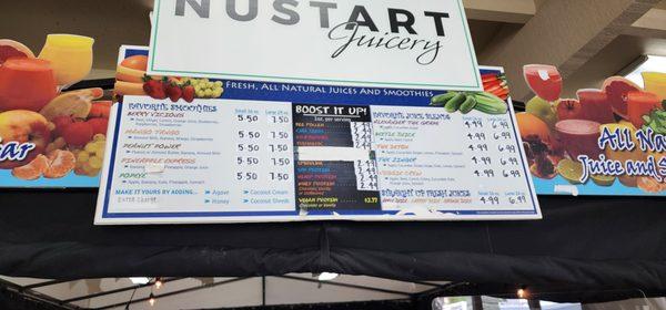 Smoothie and juice menu