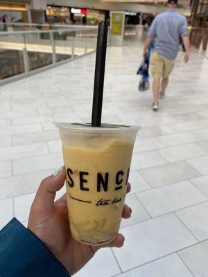 Mango and peach shake with lychee jelly