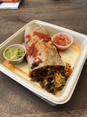 Burrito with Ground Beef, Peppers & Onions, Black Beans, and Wheat Tortilla