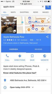 Apple does not open until 10 AM. Not 9 AM. Apparently no one thinks it's important to update Google or yelp!