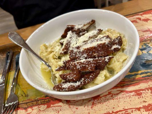 Chicken piccata over tagliatelle