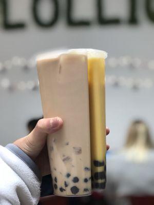 London fog with boba and mango milk tea