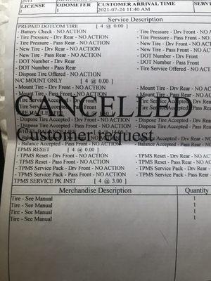 Service order with cancelled I did not cancel