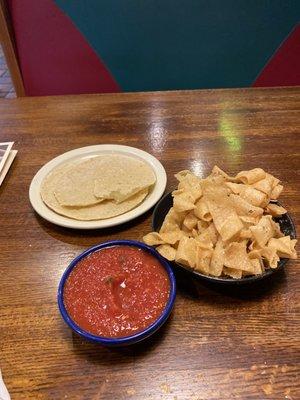 Free homemade chips, salsa and tortillas!!!!