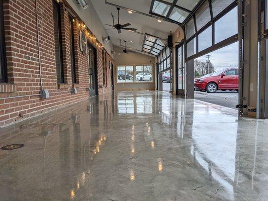 Burnished concrete floor.