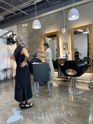 Salon Tiffany team finishing up on Mom's perm visit