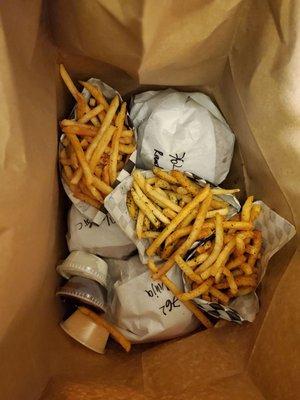 Burgers and fries to go.