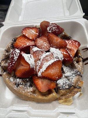 Best Strawberry Chocolate drizzle Belgian waffle in town