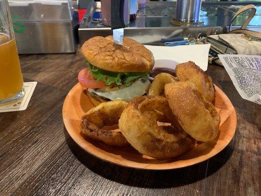 Hawaii style burger with onion rings