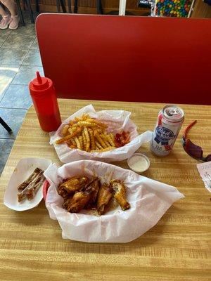 Dry hot wings and fries